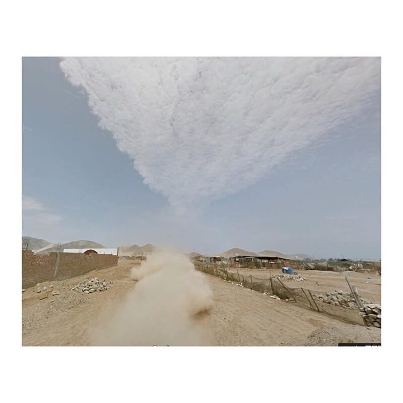 Google Street View Scene. Google car dust mirroring the clouds in Tacna, Peru- Jacqui Kenny.
