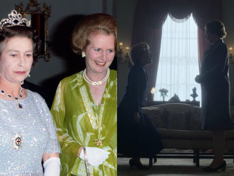 Η Olivia Coleman και η Gillian Anderson (δεξιά) υποδύονται τη Βασίλισσα Ελισάβετ και την πρωθυπουργό Margaret Thatcher.