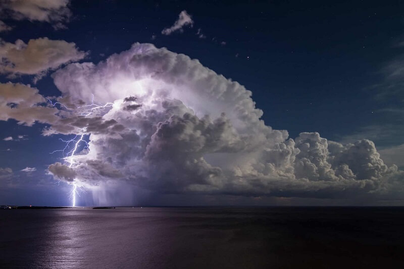 Lightning from an Isolated Storm over Cannes Bay