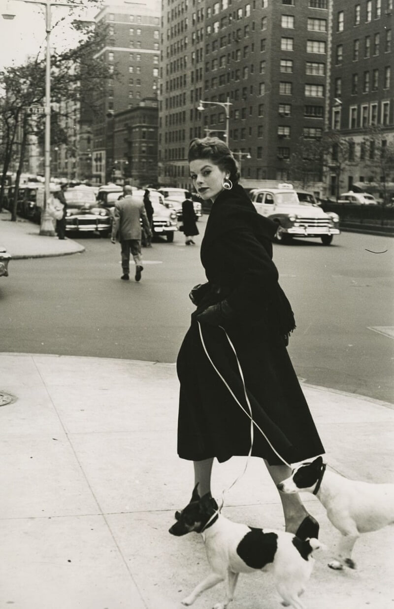 Frances McLaughlin-Gil: Μοντέλο βγάζει βόλτα δύο Jack Russell Terrier, Νέα Υόρκη, 1953