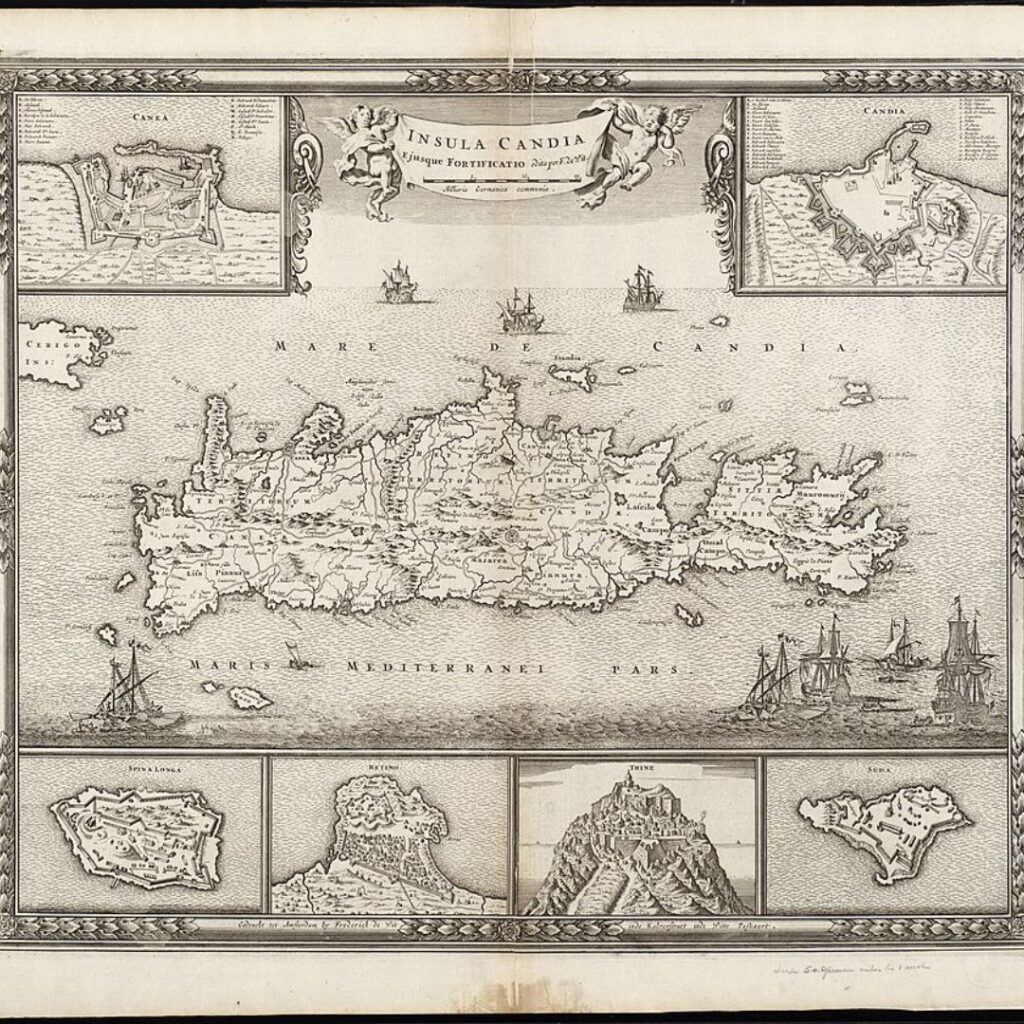 Χάρτης της Κρήτης, της εποχής της αναγέννησης, κατασκευασμένος με περίπλου.